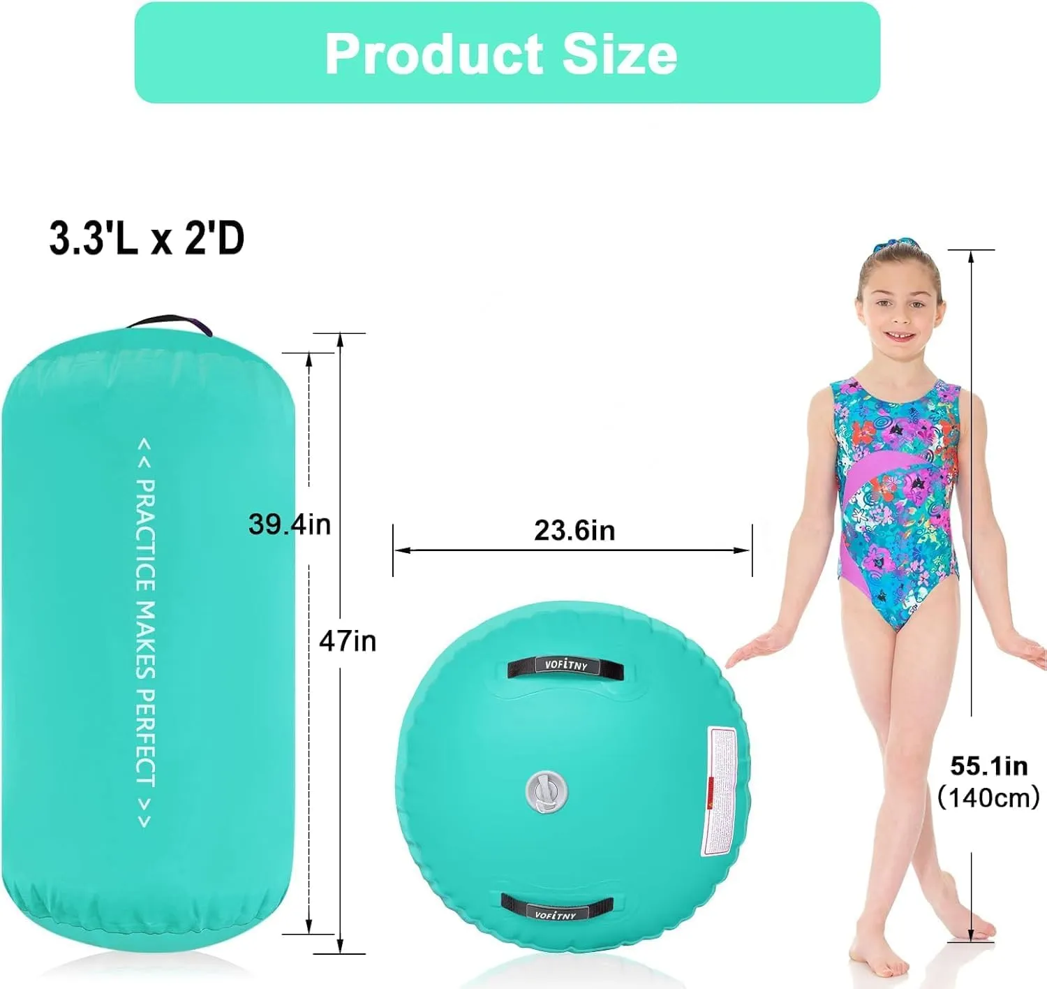 VOFiTNY Inflatable Gymnastics Air mat Tumbling Track with Air Barrel Octagon Mat with Pump for Home/Gym