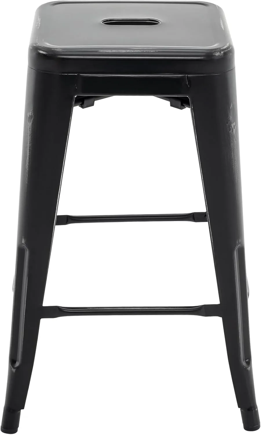 Vogue Furniture Direct 24 Inch Metal Bar Stools, Backless Counter Height Barstools, Indoor Outdoor Stackable Stools with Square Seat, Set of 2 (Distressed Black)