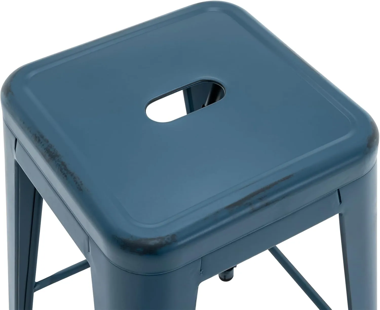 Vogue Furniture Direct 24 Inch Metal Bar Stools, Backless Counter Height Barstools, Indoor Outdoor Stackable Stools with Square Seat, Set of 2 (Distressed Deep Blue)