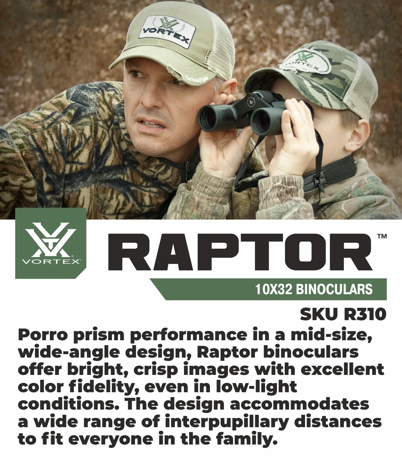 Vortex Optics Raptor 10x32 R310 Porro Prism Binocular with Free Hat Bundle