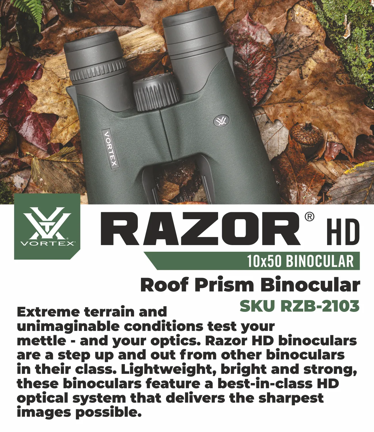 Vortex Optics Razor HD 10x50 Roof Prism Binocular RZB-2103 with Free Hat and Wearable4U Bundle