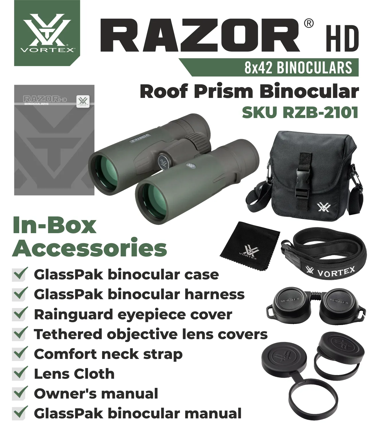 Vortex Optics Razor HD 8x42 Roof Prism Binocular RZB-2101 with Free Hat and Wearable4U Bundle