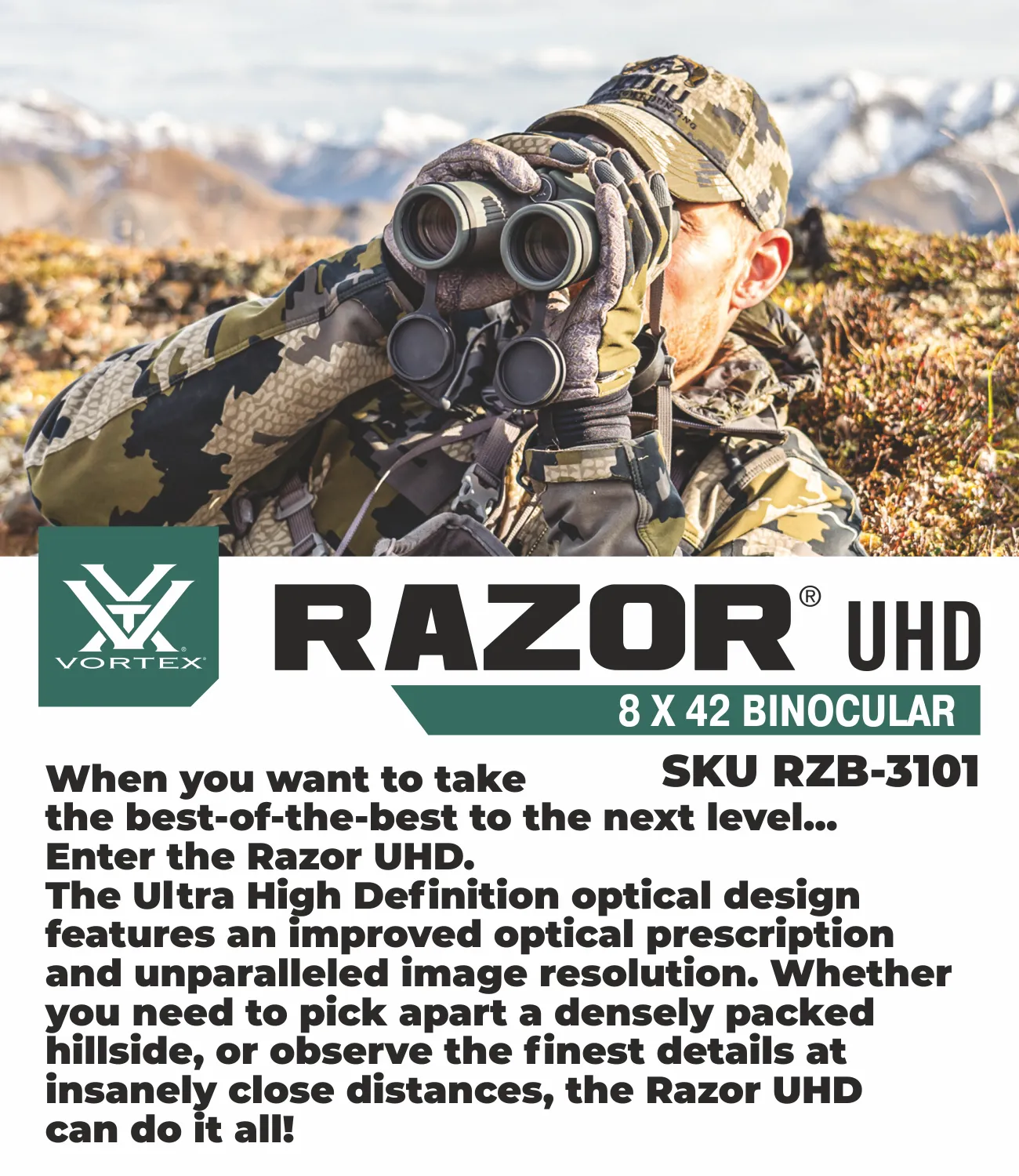 Vortex Optics Razor UHD 8x42 Binocular RZB-3101 with Free Hat and Wearable4U Bundle