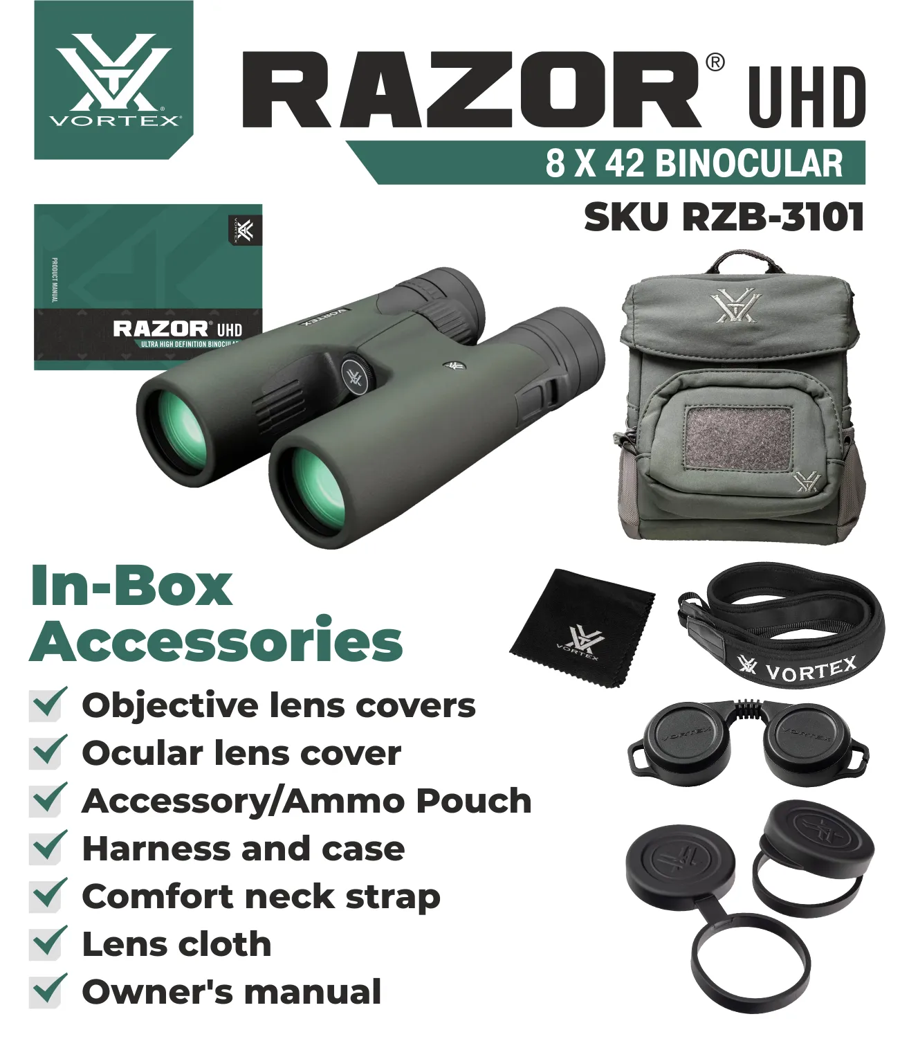 Vortex Optics Razor UHD 8x42 Binocular RZB-3101 with Free Hat and Wearable4U Bundle