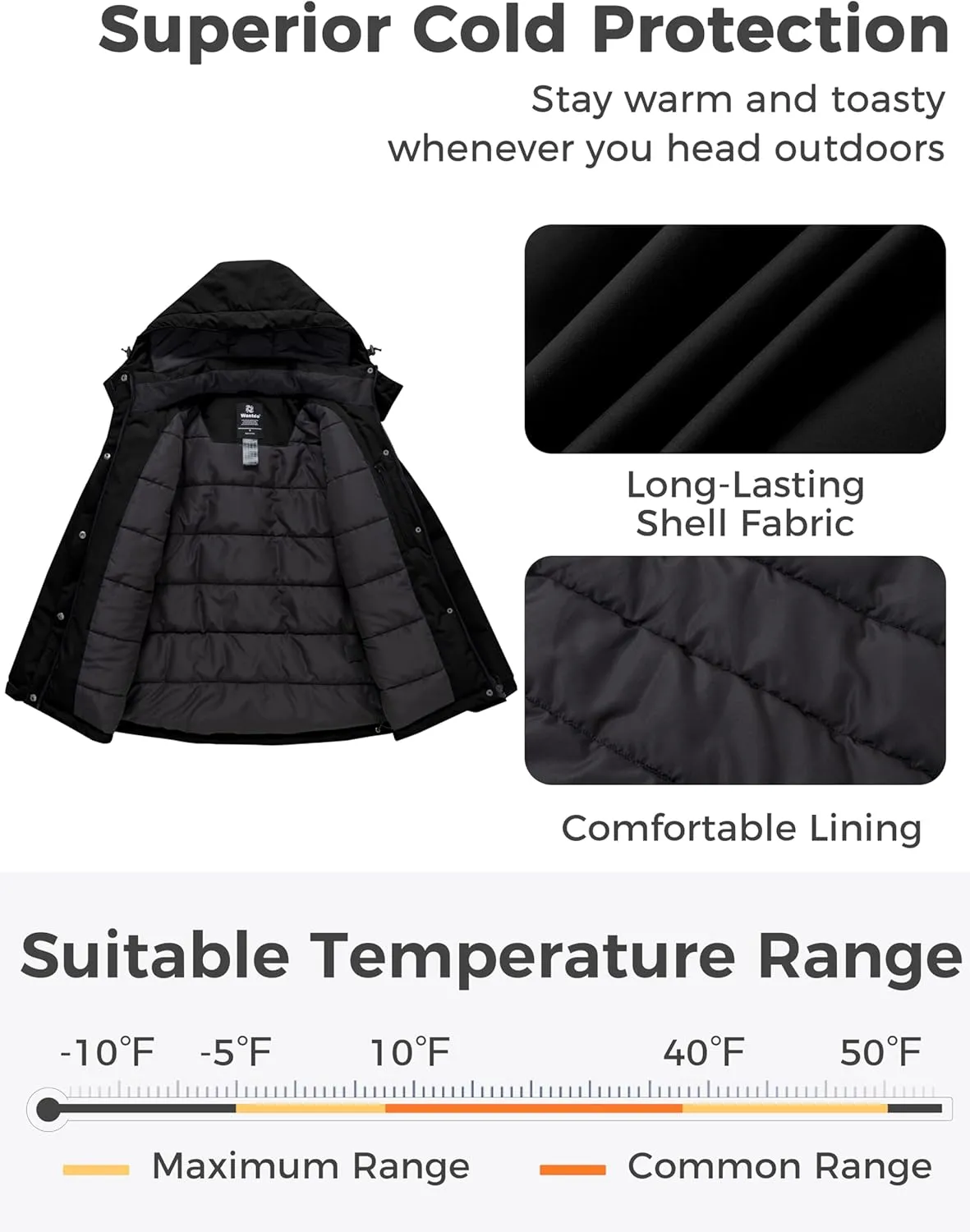 Wantdo Women's Mountain Waterproof Ski Jacket Hooded Winter Snow Coat Insulated Parka Fleece Rain Jacket