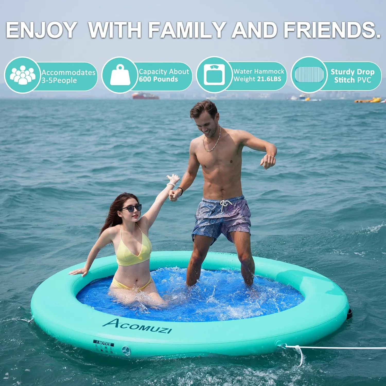 Water Hammock Inflatable Floating Dock, Round Floating Ring Lake Floats for Adults, Heavy Duty Pool Float Raft for Ocean and Lake, 6FT/8FT