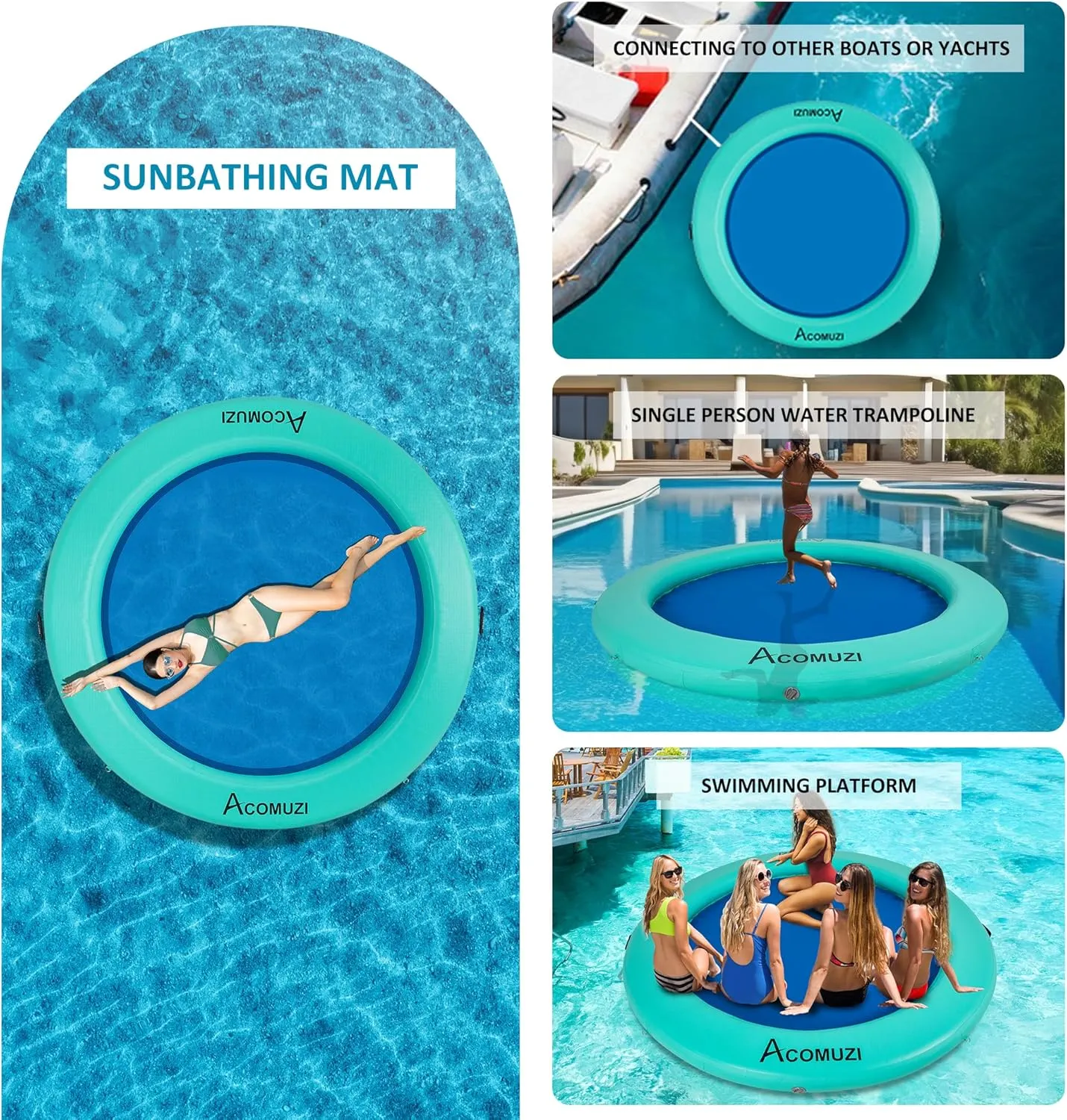 Water Hammock Inflatable Floating Dock, Round Floating Ring Lake Floats for Adults, Heavy Duty Pool Float Raft for Ocean and Lake, 6FT/8FT