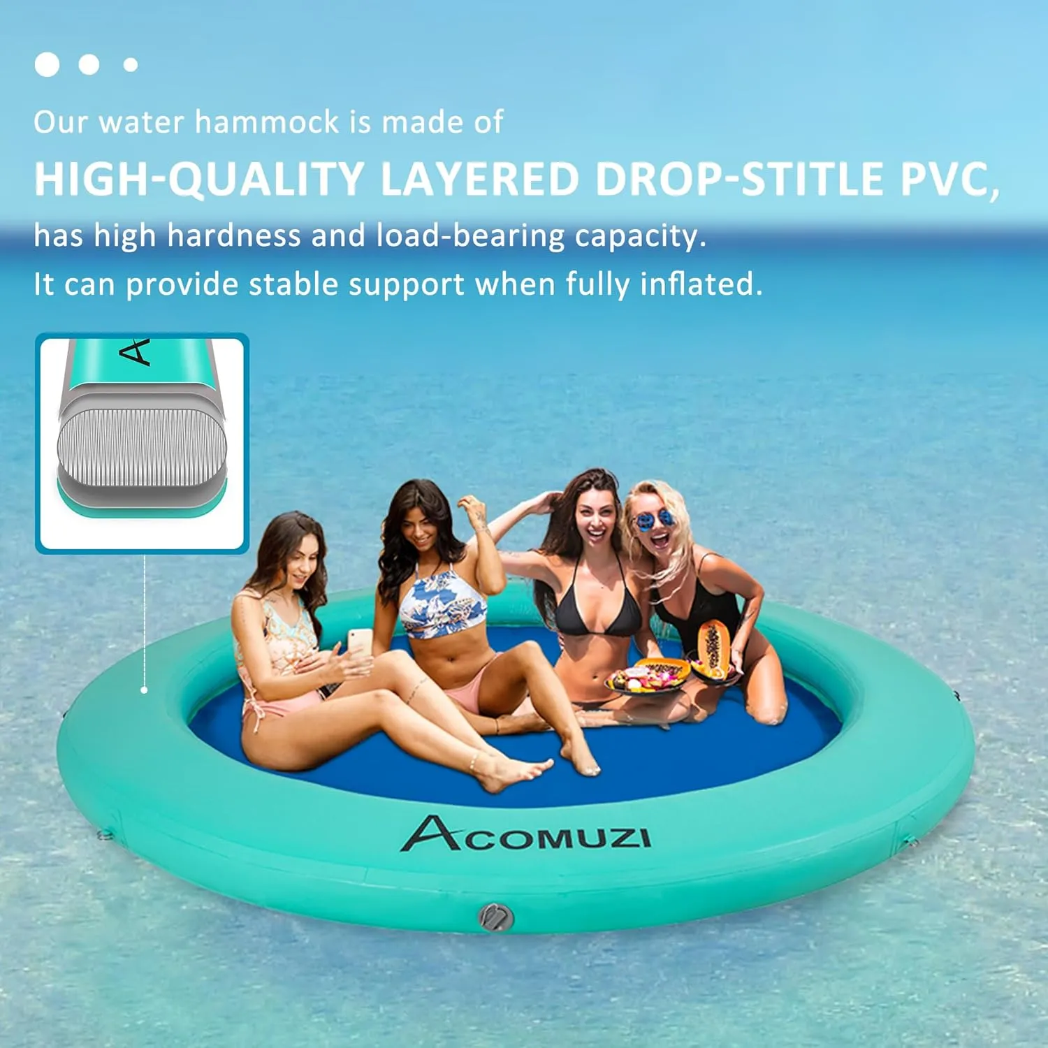 Water Hammock Inflatable Floating Dock, Round Floating Ring Lake Floats for Adults, Heavy Duty Pool Float Raft for Ocean and Lake, 6FT/8FT