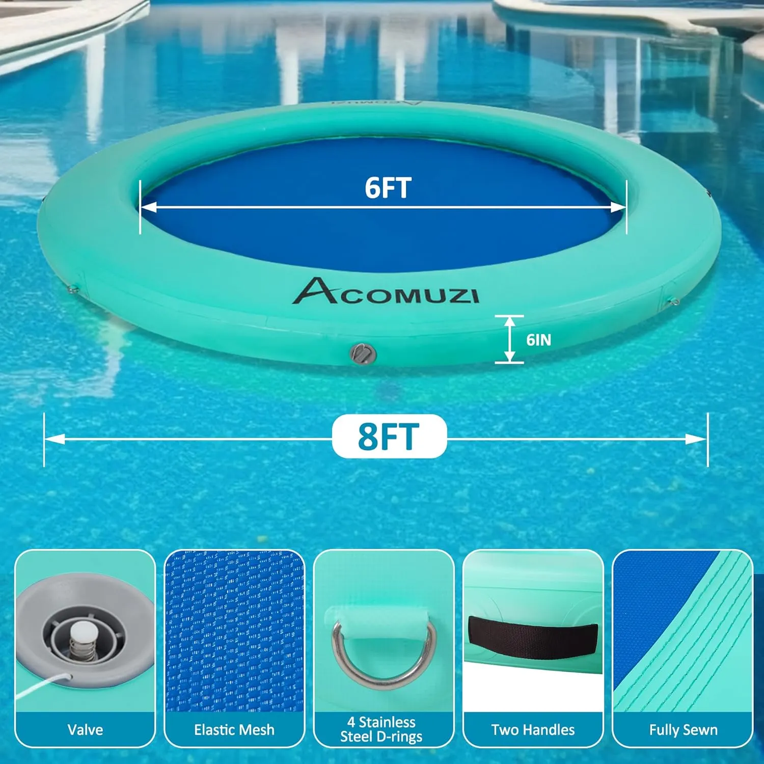 Water Hammock Inflatable Floating Dock, Round Floating Ring Lake Floats for Adults, Heavy Duty Pool Float Raft for Ocean and Lake, 6FT/8FT