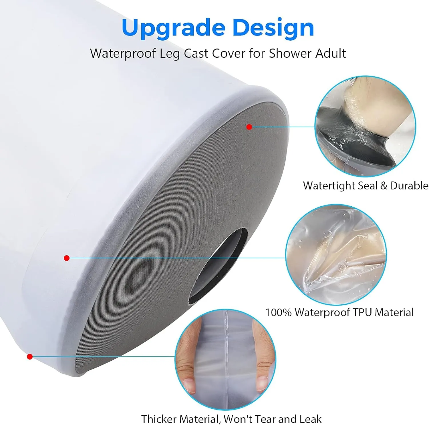 Waterproof Leg Cast Cover for Shower Bath Adult, Reusable Watertight Seal Cast Shower Cover Leg to Keep Wounds Dry, Bandage Cast Protector for Leg Foot Ankle, No Mark on Skin