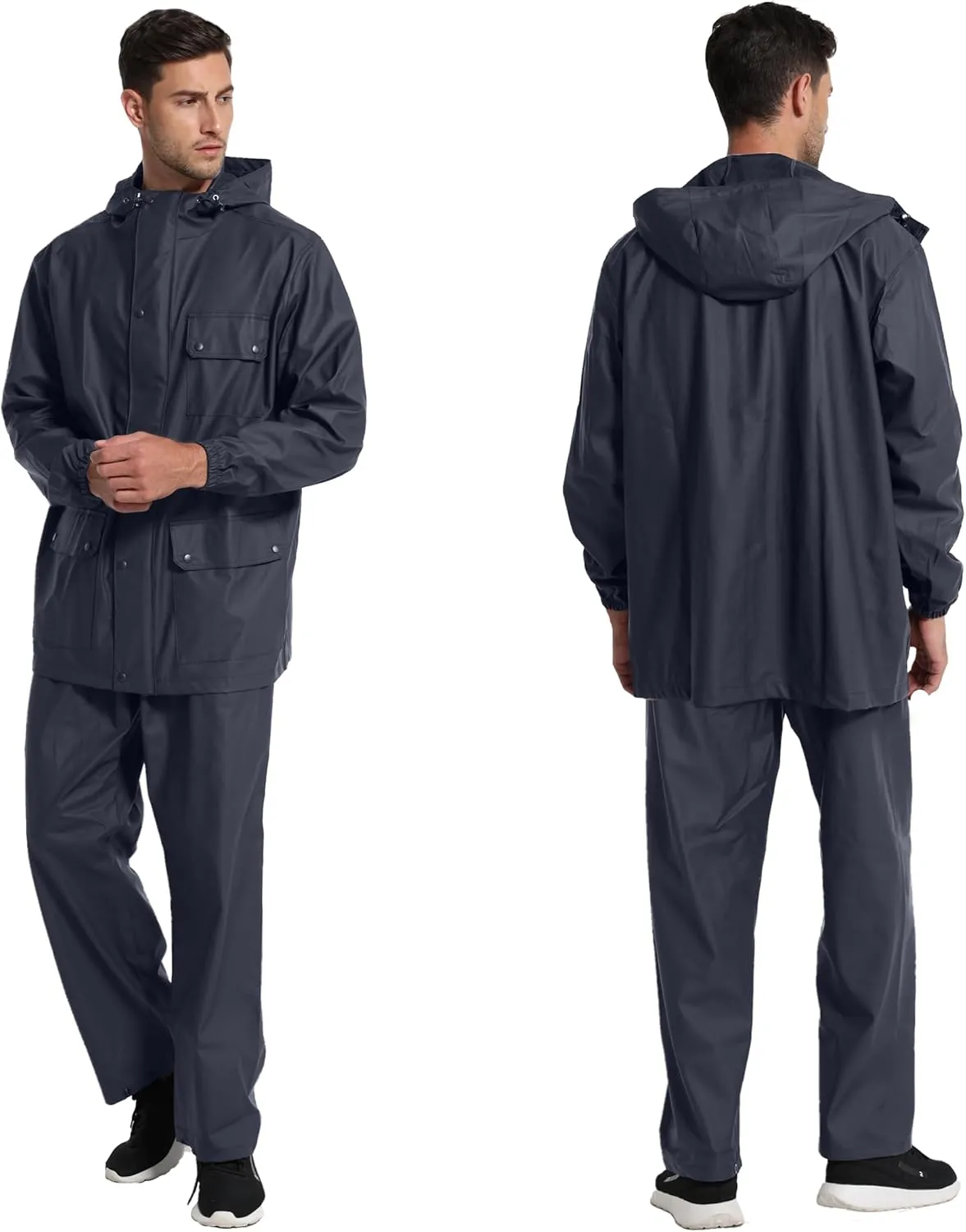 Waterproof Rain Suit- Heavy Duty Workwear Jacket with Elastic Pant Foul Weather Gear Combo Set