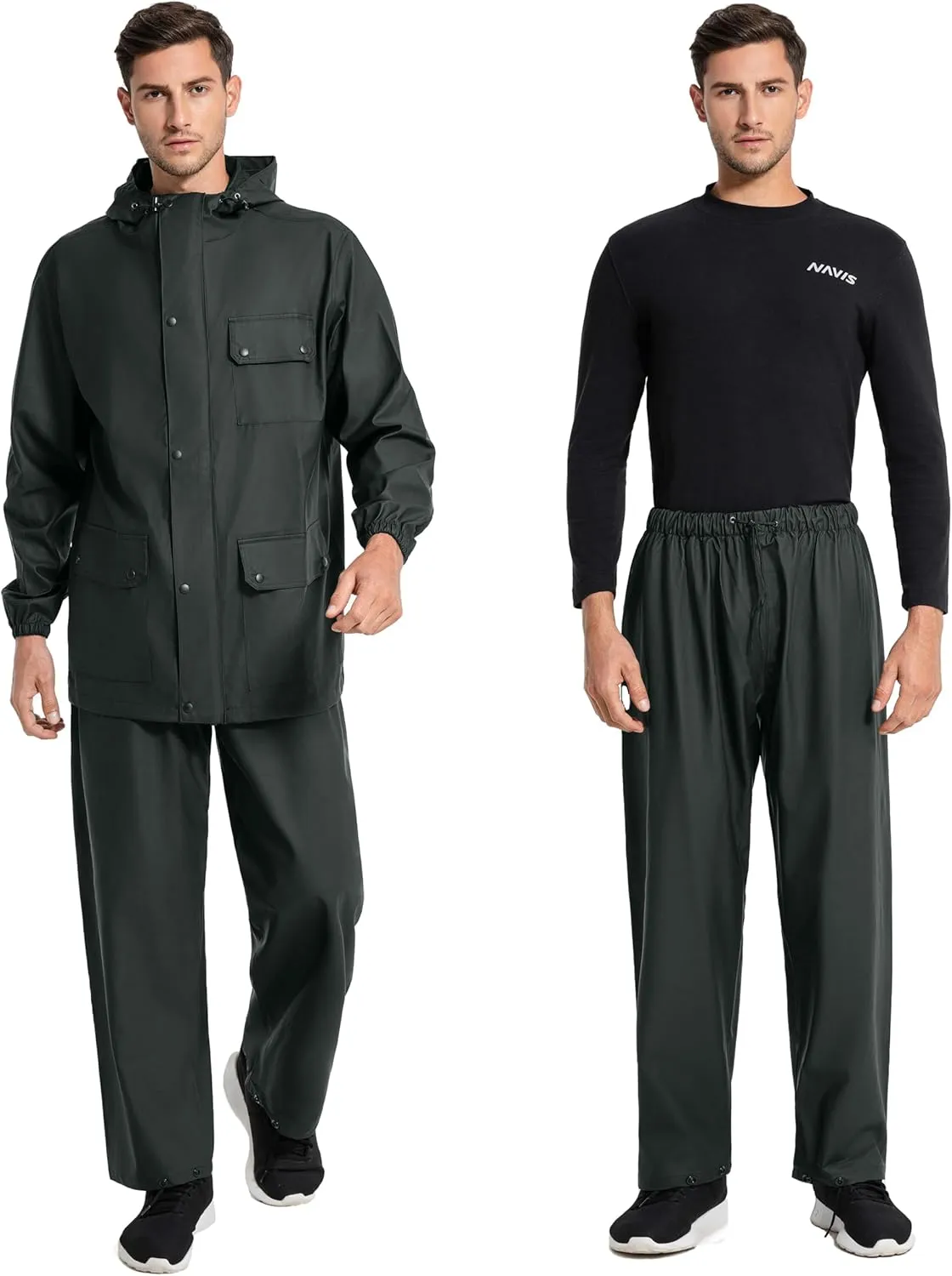 Waterproof Rain Suit- Heavy Duty Workwear Jacket with Elastic Pant Foul Weather Gear Combo Set