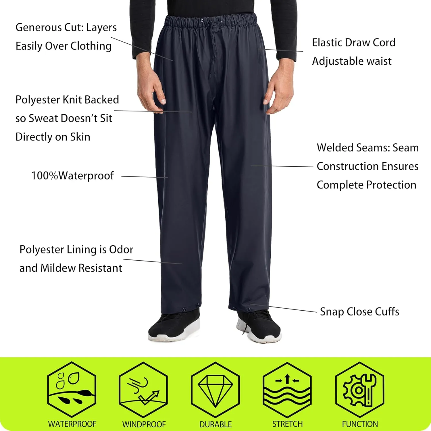 Waterproof Rain Suit- Heavy Duty Workwear Jacket with Elastic Pant Foul Weather Gear Combo Set