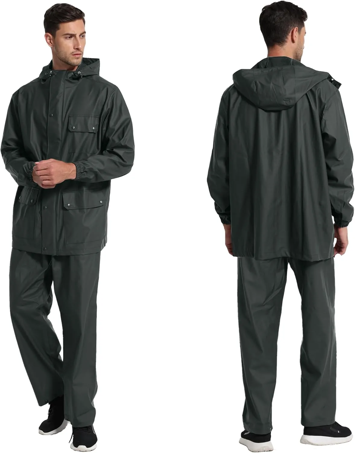 Waterproof Rain Suit- Heavy Duty Workwear Jacket with Elastic Pant Foul Weather Gear Combo Set