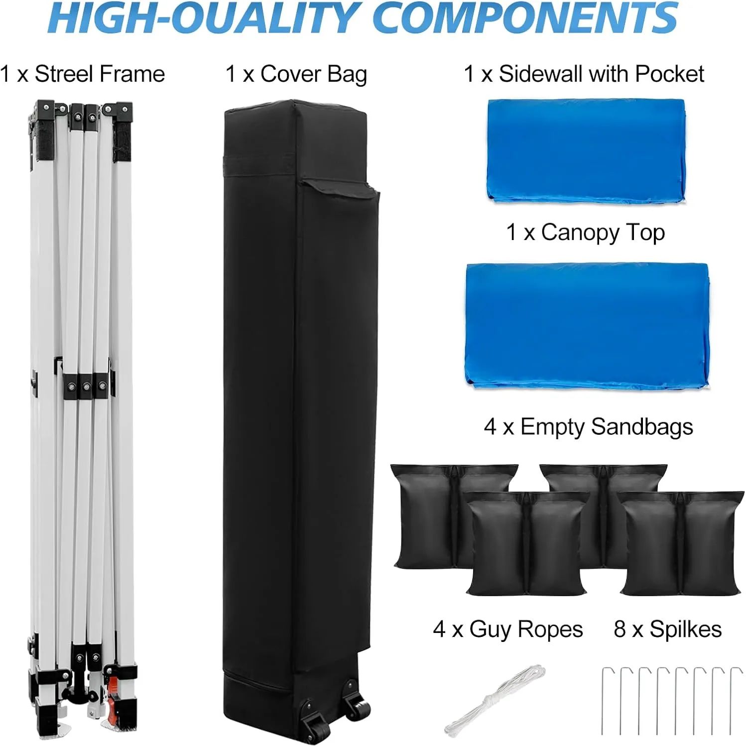 WEIZE 10x10 Pop Up Canopy Tent,One-Button Push Setup,Pop Up Tent with 1 Sidewall and 6 Pockets,Adjustable Height Instant Portable Shelter,4 Weight Bags,Sun Shade for Events & Beach (Blue)