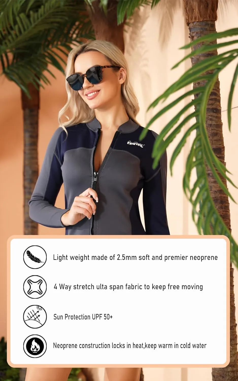 Wetsuit Women Top Jacket Neoprene Wet Suit for Women Cold Water Swimming Jacket Long Sleeve Dive Scuba Wet Suit Shirt Front Zip Wetsuits Shirts Vest for Spearfishing,Snorkeling,Surfing
