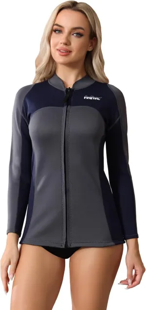 Wetsuit Women Top Jacket Neoprene Wet Suit for Women Cold Water Swimming Jacket Long Sleeve Dive Scuba Wet Suit Shirt Front Zip Wetsuits Shirts Vest for Spearfishing,Snorkeling,Surfing