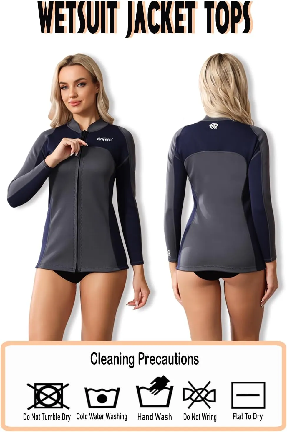 Wetsuit Women Top Jacket Neoprene Wet Suit for Women Cold Water Swimming Jacket Long Sleeve Dive Scuba Wet Suit Shirt Front Zip Wetsuits Shirts Vest for Spearfishing,Snorkeling,Surfing