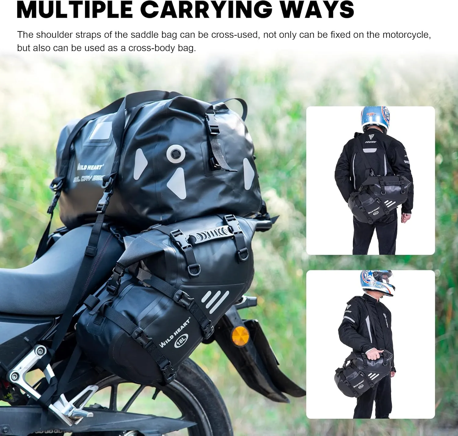 WILD HEART Motorcycle Saddlebags Waterproof Motorcycle Side Saddlebags Pannier Bag 24L/ 36L/50L Trunk Motorcycle Accessory