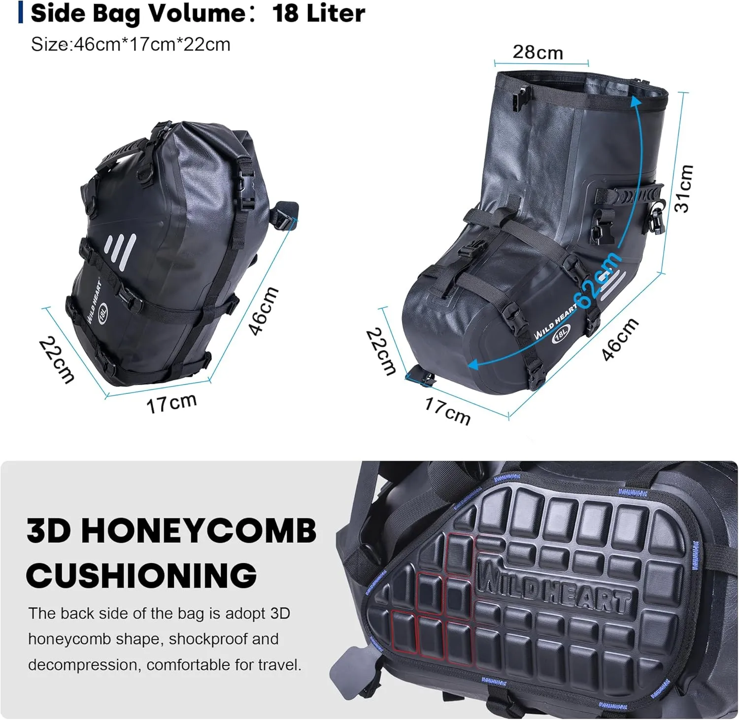 WILD HEART Motorcycle Saddlebags Waterproof Motorcycle Side Saddlebags Pannier Bag 24L/ 36L/50L Trunk Motorcycle Accessory
