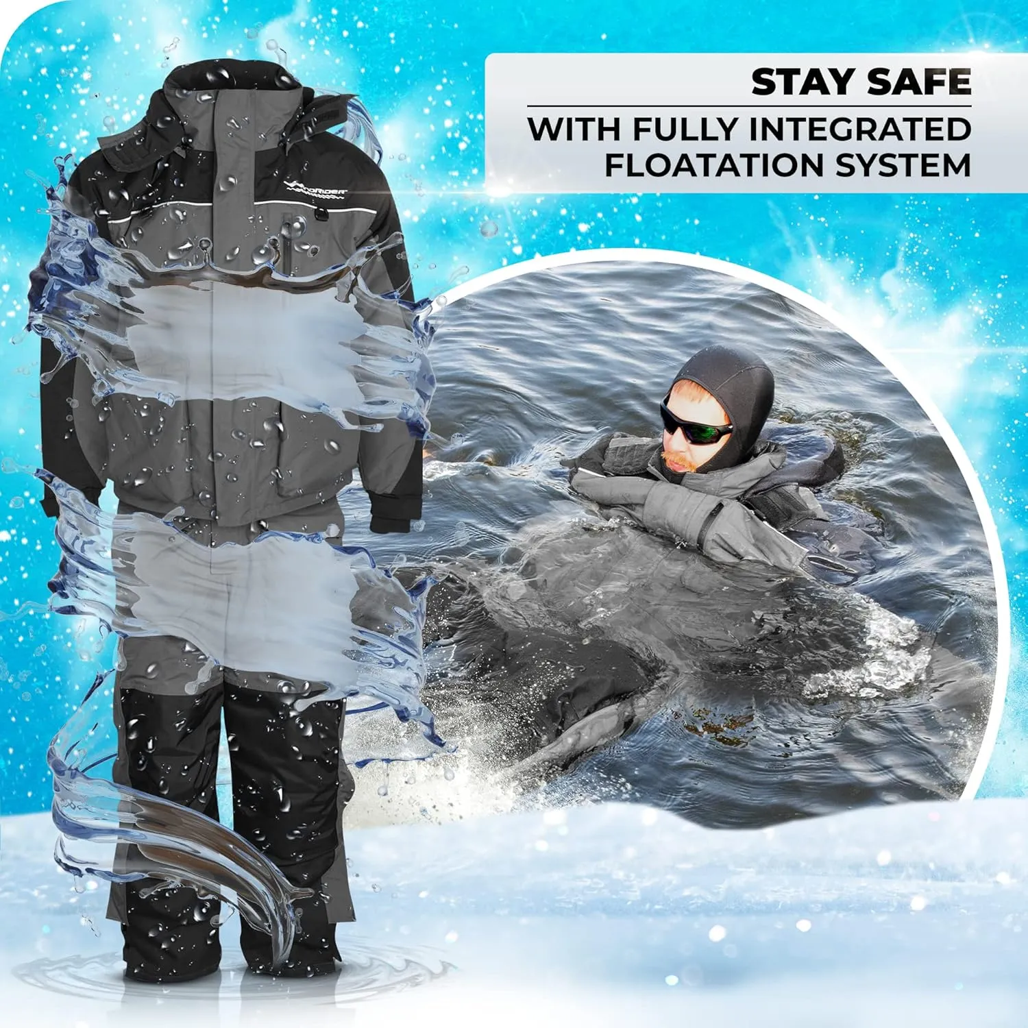 WindRider Ice Fishing Suit Insulated Bibs & Jacket Flotation Tons of Pockets Waterproof Gear for Ice Fishing and Snowmobiling