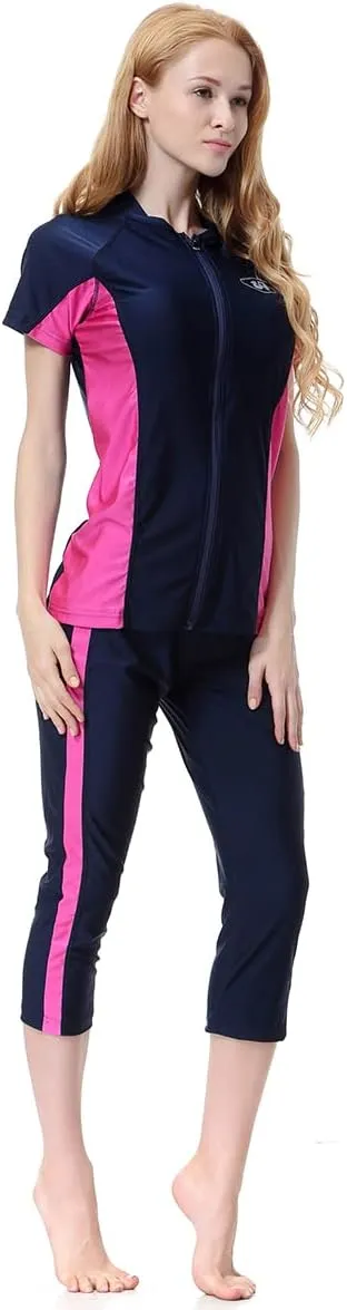 Women Burkini Swimsuits Modest Muslim Swimwear Islamic Long Sleeve Full Cover Hijab Top Skirted Swim Capris ​Pants Set