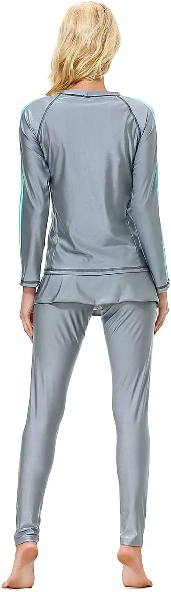 Women Burkini Swimsuits Modest Muslim Swimwear Islamic Long Sleeve Full Cover Hijab Top Skirted Swim Capris ​Pants Set