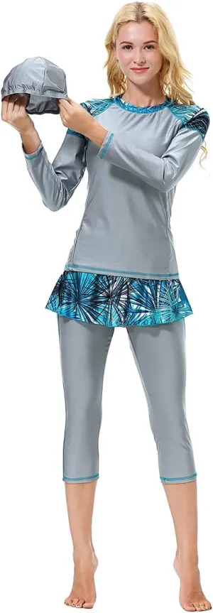 Women Burkini Swimsuits Modest Muslim Swimwear Islamic Long Sleeve Full Cover Hijab Top Skirted Swim Capris ​Pants Set