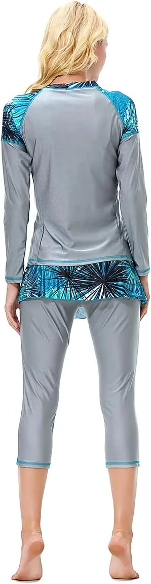 Women Burkini Swimsuits Modest Muslim Swimwear Islamic Long Sleeve Full Cover Hijab Top Skirted Swim Capris ​Pants Set
