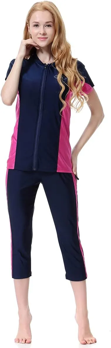Women Burkini Swimsuits Modest Muslim Swimwear Islamic Long Sleeve Full Cover Hijab Top Skirted Swim Capris ​Pants Set