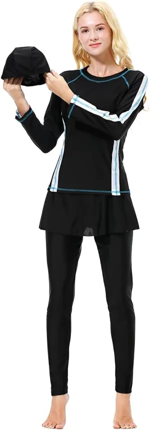Women Burkini Swimsuits Modest Muslim Swimwear Islamic Long Sleeve Full Cover Hijab Top Skirted Swim Capris ​Pants Set