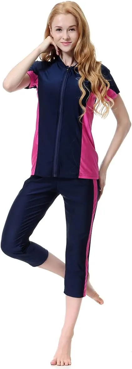 Women Burkini Swimsuits Modest Muslim Swimwear Islamic Long Sleeve Full Cover Hijab Top Skirted Swim Capris ​Pants Set