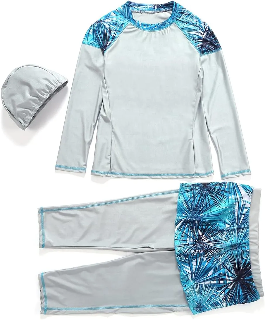 Women Burkini Swimsuits Modest Muslim Swimwear Islamic Long Sleeve Full Cover Hijab Top Skirted Swim Capris ​Pants Set