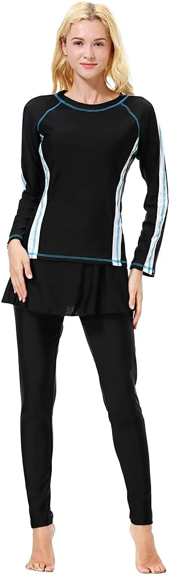 Women Burkini Swimsuits Modest Muslim Swimwear Islamic Long Sleeve Full Cover Hijab Top Skirted Swim Capris ​Pants Set