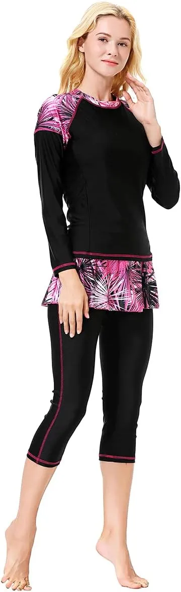 Women Burkini Swimsuits Modest Muslim Swimwear Islamic Long Sleeve Full Cover Hijab Top Skirted Swim Capris ​Pants Set