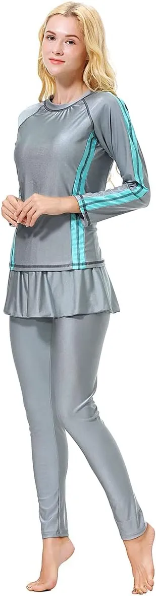 Women Burkini Swimsuits Modest Muslim Swimwear Islamic Long Sleeve Full Cover Hijab Top Skirted Swim Capris ​Pants Set