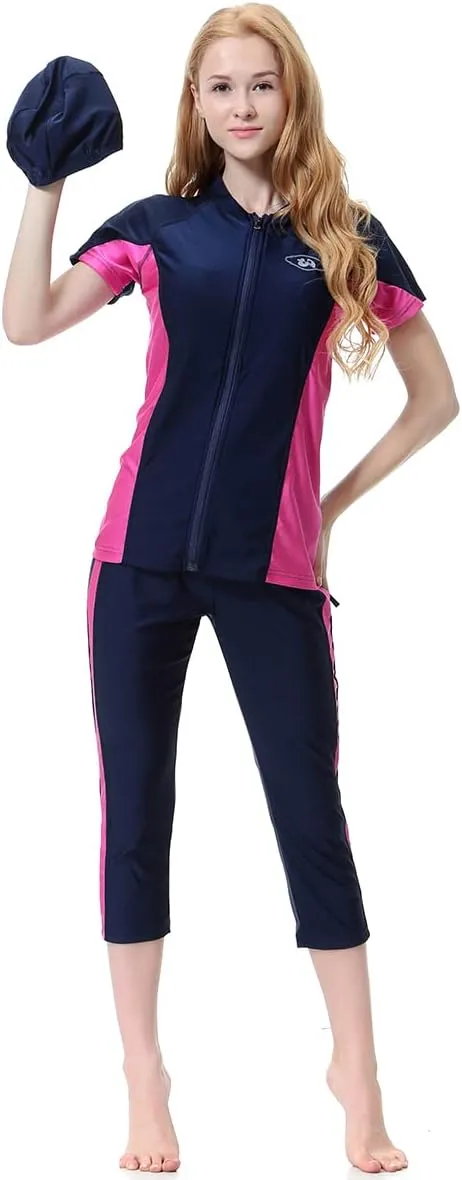 Women Burkini Swimsuits Modest Muslim Swimwear Islamic Long Sleeve Full Cover Hijab Top Skirted Swim Capris ​Pants Set