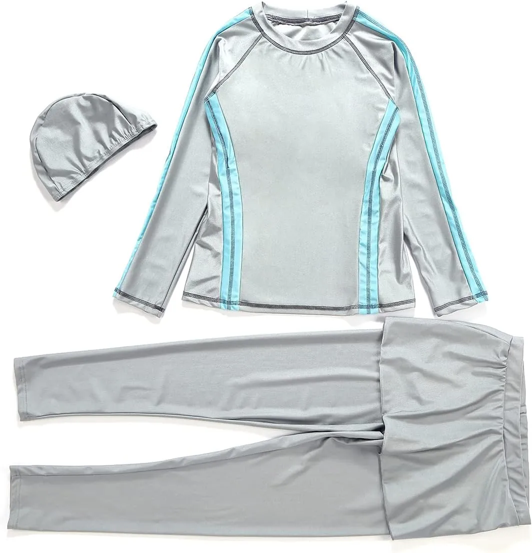 Women Burkini Swimsuits Modest Muslim Swimwear Islamic Long Sleeve Full Cover Hijab Top Skirted Swim Capris ​Pants Set