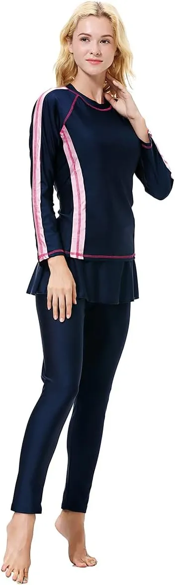 Women Burkini Swimsuits Modest Muslim Swimwear Islamic Long Sleeve Full Cover Hijab Top Skirted Swim Capris ​Pants Set