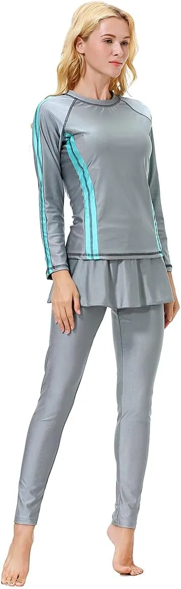 Women Burkini Swimsuits Modest Muslim Swimwear Islamic Long Sleeve Full Cover Hijab Top Skirted Swim Capris ​Pants Set