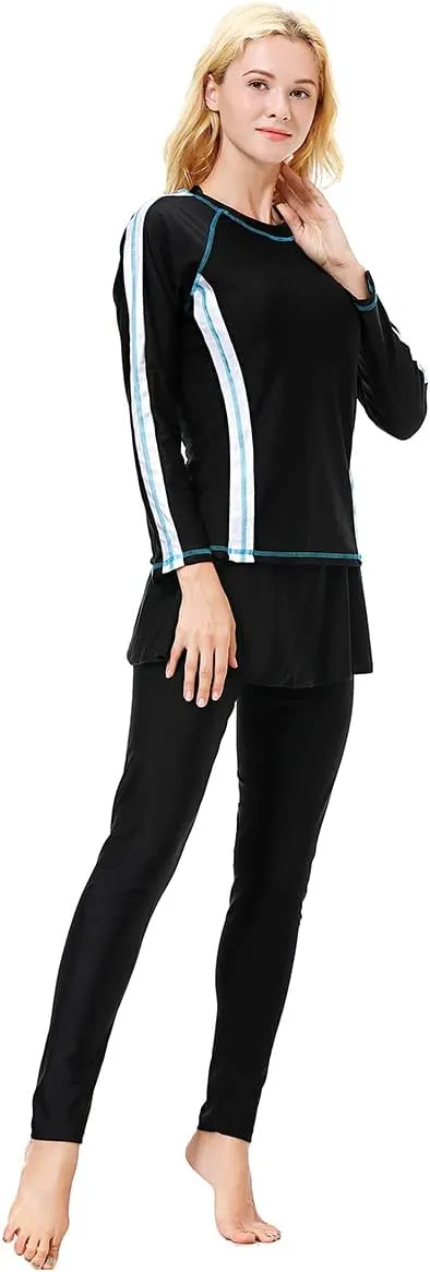 Women Burkini Swimsuits Modest Muslim Swimwear Islamic Long Sleeve Full Cover Hijab Top Skirted Swim Capris ​Pants Set