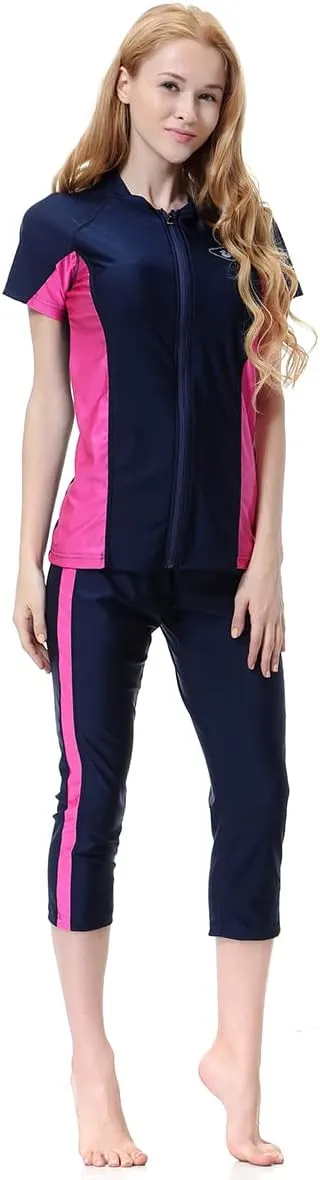 Women Burkini Swimsuits Modest Muslim Swimwear Islamic Long Sleeve Full Cover Hijab Top Skirted Swim Capris ​Pants Set