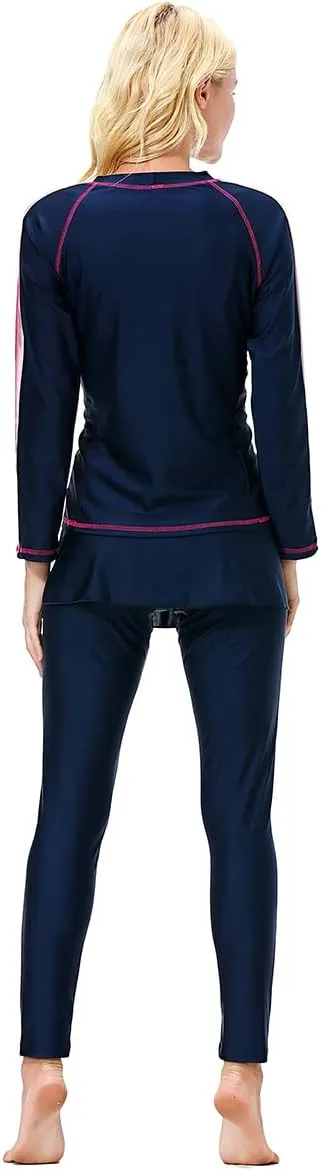 Women Burkini Swimsuits Modest Muslim Swimwear Islamic Long Sleeve Full Cover Hijab Top Skirted Swim Capris ​Pants Set