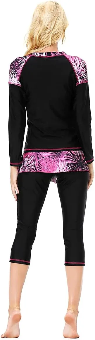 Women Burkini Swimsuits Modest Muslim Swimwear Islamic Long Sleeve Full Cover Hijab Top Skirted Swim Capris ​Pants Set