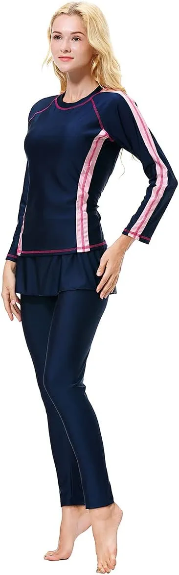 Women Burkini Swimsuits Modest Muslim Swimwear Islamic Long Sleeve Full Cover Hijab Top Skirted Swim Capris ​Pants Set