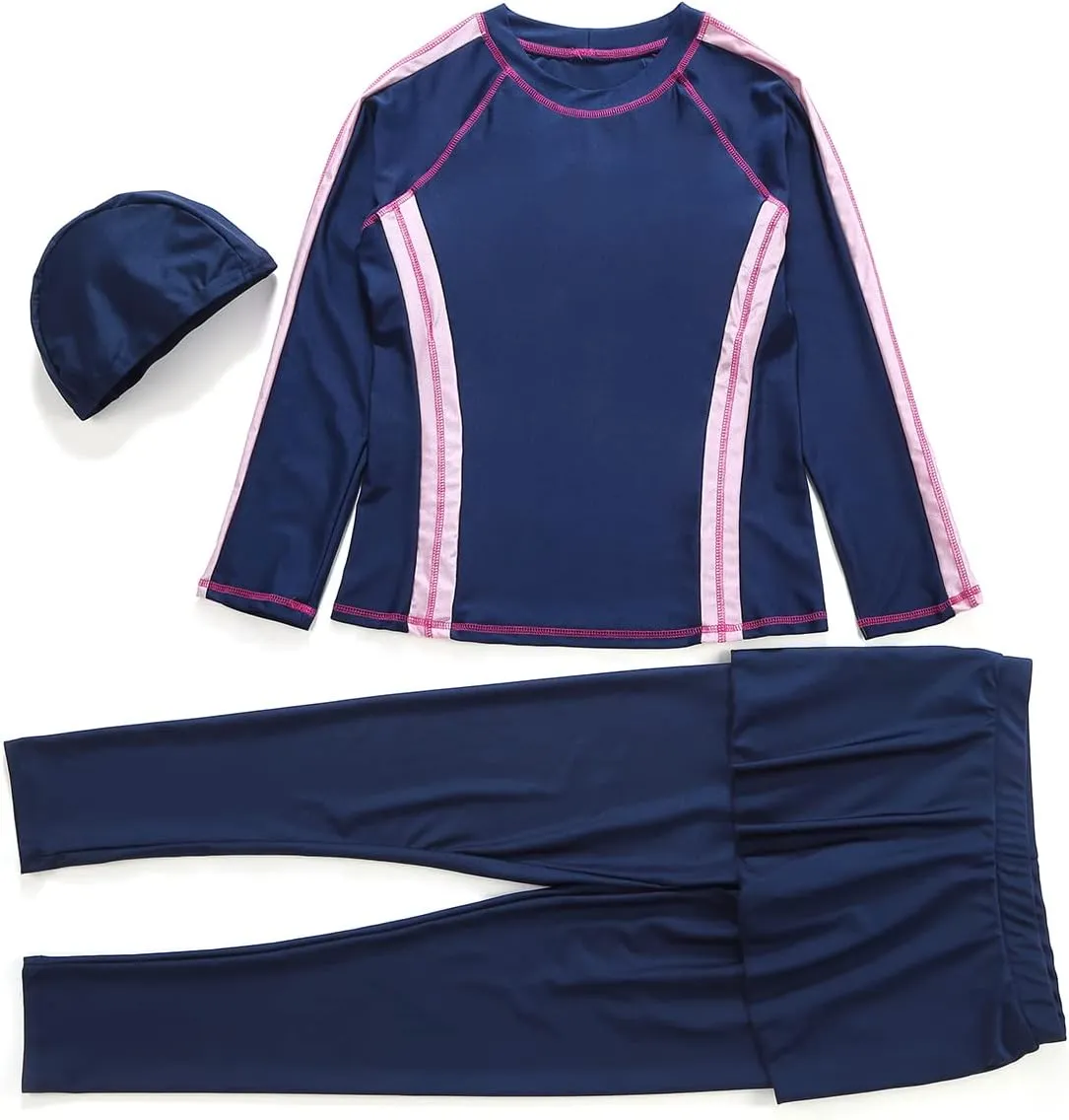 Women Burkini Swimsuits Modest Muslim Swimwear Islamic Long Sleeve Full Cover Hijab Top Skirted Swim Capris ​Pants Set