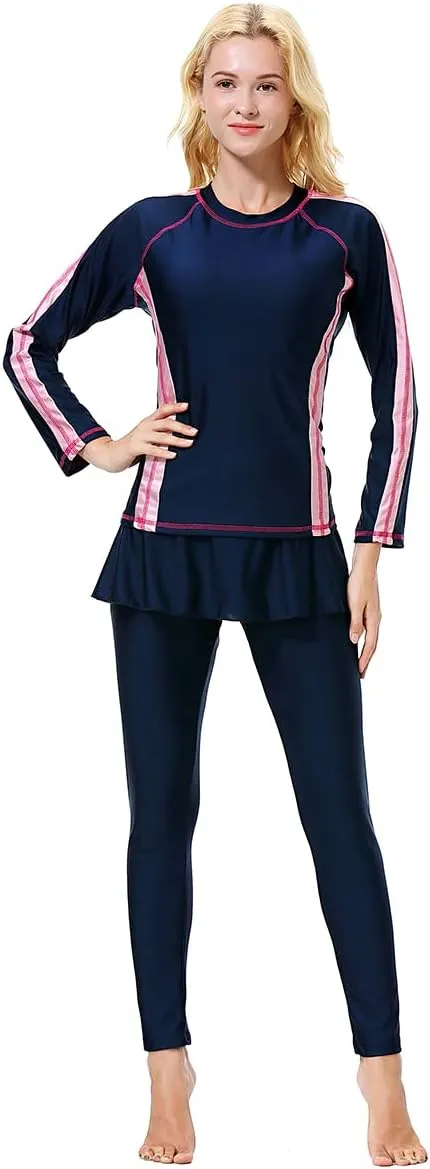 Women Burkini Swimsuits Modest Muslim Swimwear Islamic Long Sleeve Full Cover Hijab Top Skirted Swim Capris ​Pants Set