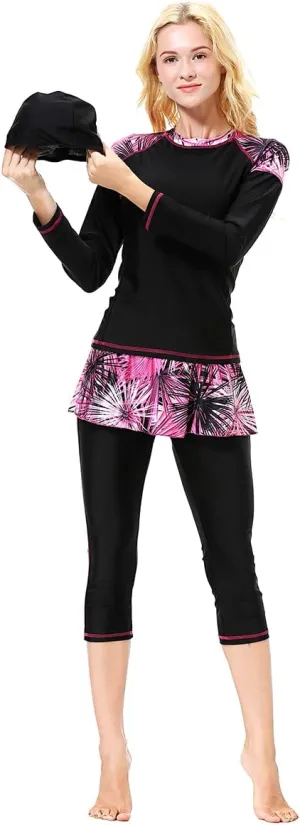 Women Burkini Swimsuits Modest Muslim Swimwear Islamic Long Sleeve Full Cover Hijab Top Skirted Swim Capris ​Pants Set
