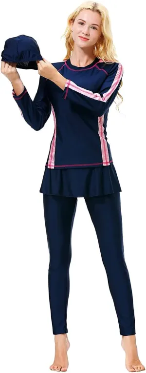 Women Burkini Swimsuits Modest Muslim Swimwear Islamic Long Sleeve Full Cover Hijab Top Skirted Swim Capris ​Pants Set
