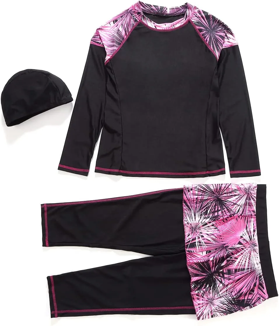 Women Burkini Swimsuits Modest Muslim Swimwear Islamic Long Sleeve Full Cover Hijab Top Skirted Swim Capris ​Pants Set